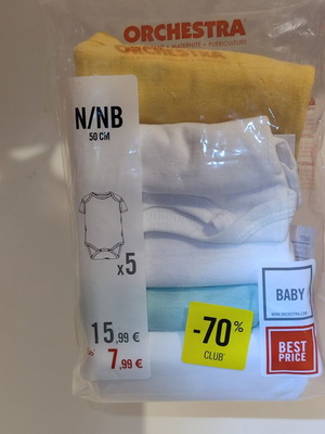 Orchestra baby bodysuits pack of 5, newborn 50 cm, assorted colors