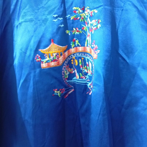 Vintage kimono robe 90s electric blue with embroidery like new