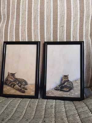 Set of 2 Tiger Cat Prints 10x15 with Black Frame