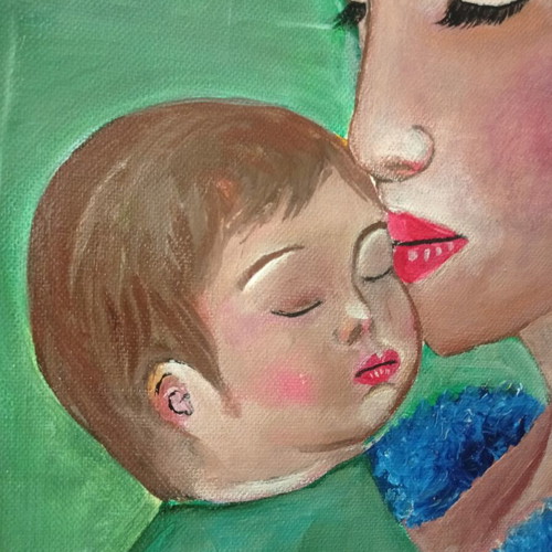 Authentic Handmade Painting "Motherhood" new 40x50 cm