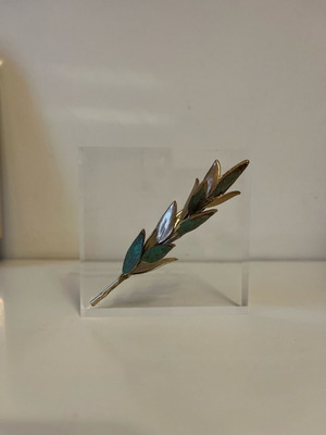 Press Papier Plexi-glass olive wreath brass and oxidation 8x8x2 cm new