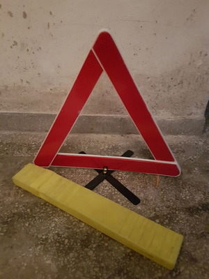 Car emergency safety warning triangle used