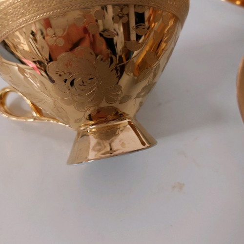 Limoges vintage tea cups used, set of 4, 24-carat gold