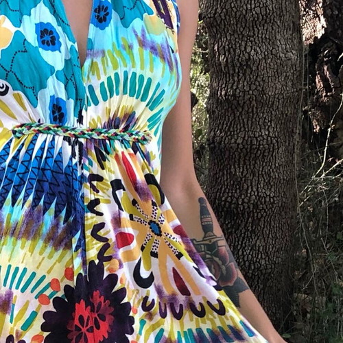 Halter Short Dress like new with colorful mandala prints, size S–M