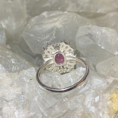Silver ring with natural pink tourmaline and moissanites, new