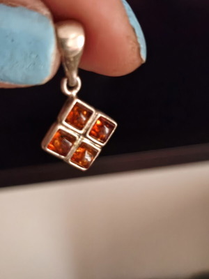 Silver 825 Pendant with Amber 3.5 cm like new