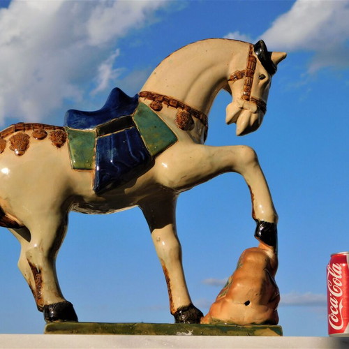Ceramic faience horse statue used, vintage