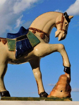 Ceramic faience horse statue used, vintage