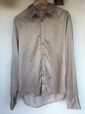 Silk/cotton long oversize shirt XXL like new, dark beige and gray