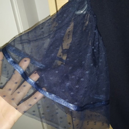 Dressy blouse with transparent polka dot sleeve, new, blue