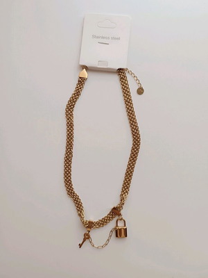 Stainless Steel Necklace with Lock gold color new