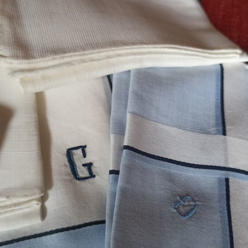 Silk men's hand-embroidered monogrammed handkerchiefs like new, pack of 14