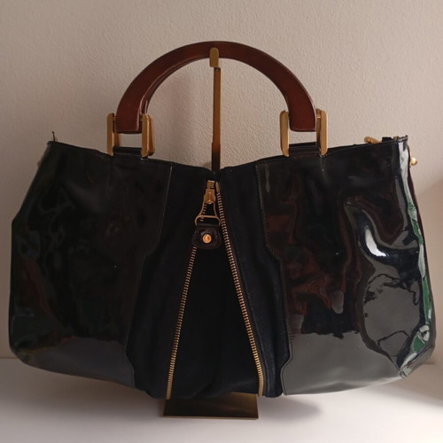 Jimmy Choo Maia leather shoulder bag used, black, 50x31 cm
