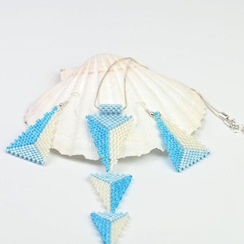 Necklace and earrings set Sea Latitudes custom made, blue and yellow