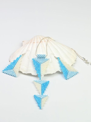 Necklace and earrings set Sea Latitudes custom made, blue and yellow