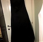  maxi βραδυνο φορεμα στραπλες μαυρο με μαυρο τούλι εσωτερικά/Dorothy Perkins/UK12/φορεμένο μια φορά