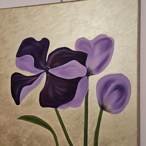Paintings with purple flowers handmade, new pack of 2, hand painted
