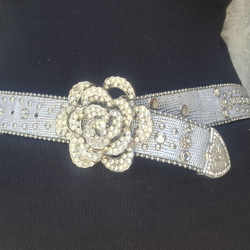 Morgan belt with rhinestones and metal details, 105 cm