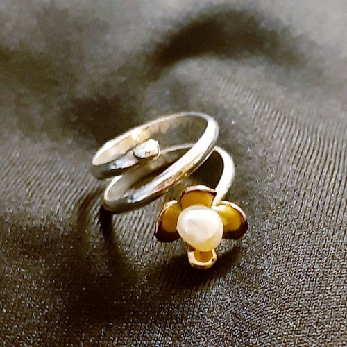 Justyna ring new, silver 925 with copper and natural pearl