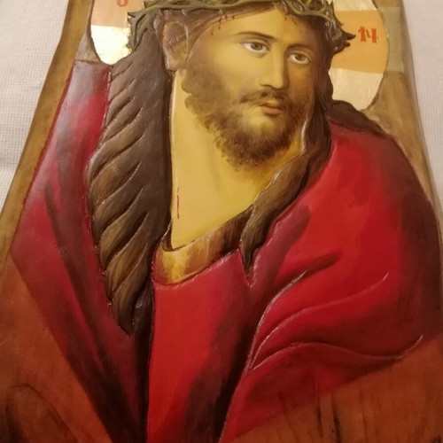 Ιερή εικόνα Ο Νυμφίος vintage σκαλιστή σε σχιστό ξύλο, σαν καινούργιο