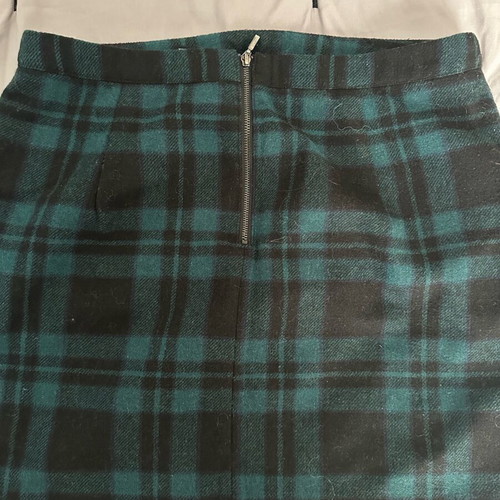 Jennyfer wool mini skirt used, large, green plaid