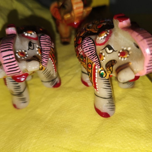Set of 3 Handmade Marble Elephant Figurines New