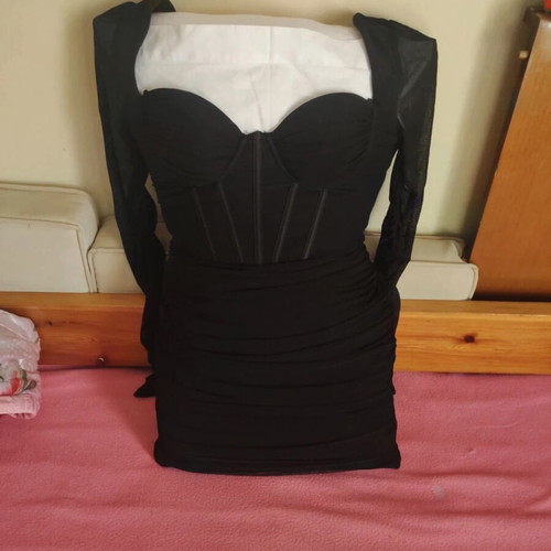 Mini dress with corset and ruched details, like new, black, size XS