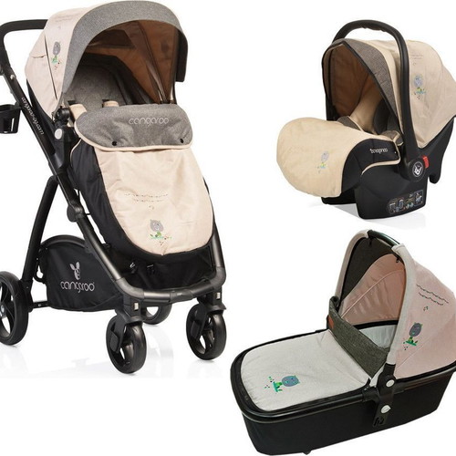Cangaroo 3 in 1 stroller set used with car seat and port bebe beige