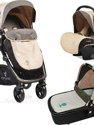 Cangaroo 3 in 1 stroller set used with car seat and port bebe beige