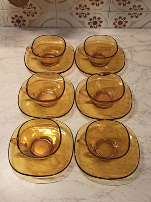 Vereco France vintage glass coffee and tea cup set like new