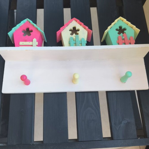 Handmade colorful wooden coat rack like new