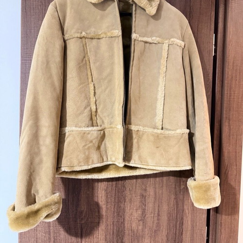 Mouton leather jacket used size M beige