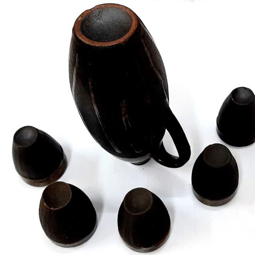Vintage ceramic alcohol set with jug and 5 cups used
