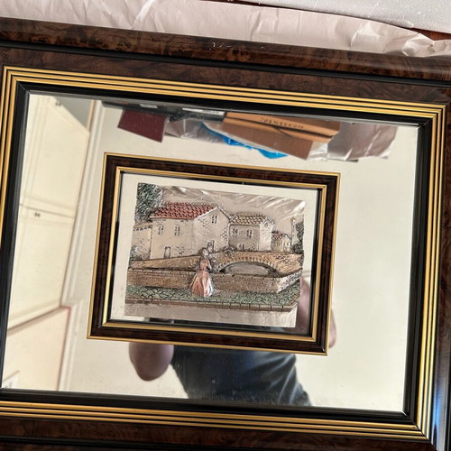 Mirror frame with embossed central design new