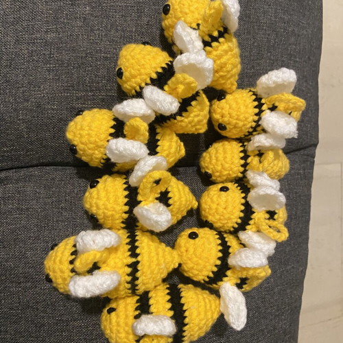 Handmade bee keychains pack of 10, black and yellow