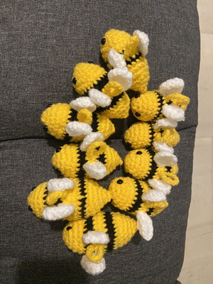 Handmade bee keychains pack of 10, black and yellow