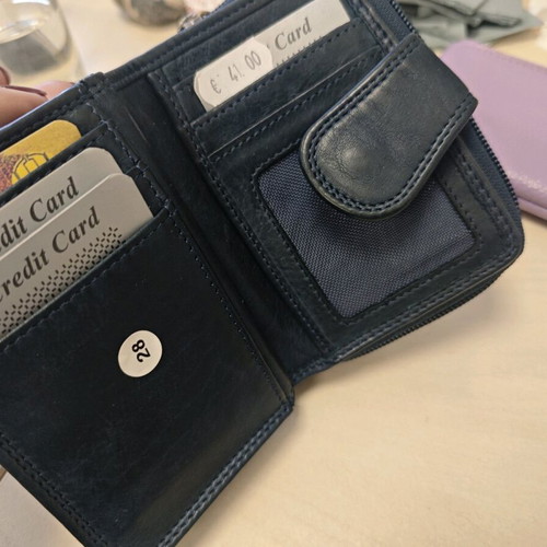 Leather women's wallet dark blue like new, soft leather 9x12 cm