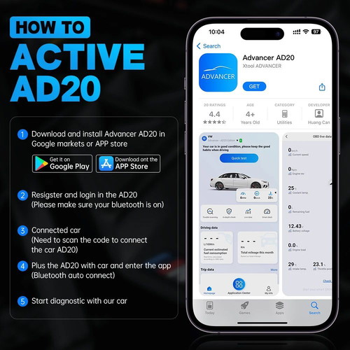XTOOL AD20 Pro OBD2 Scanner Wireless Full System Car Diagnostic Tool new