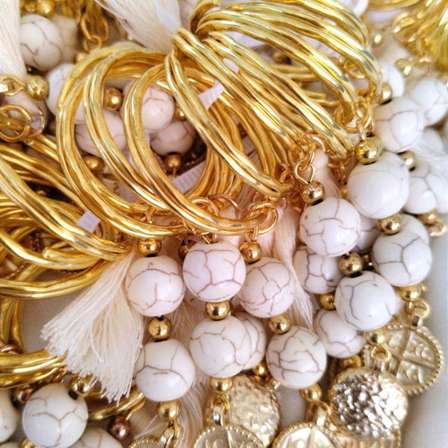 Handmade baptism keychains with haolite semi-precious stones and tassel made to order