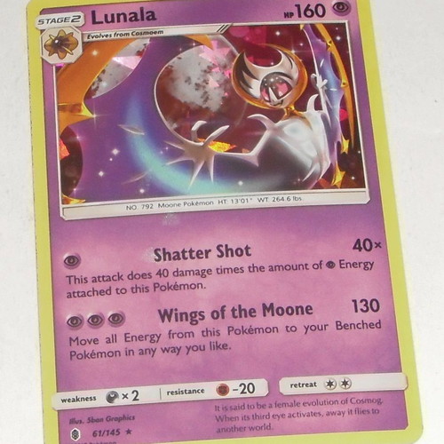 Pokemon Cracked Ice Holo Lunala 61/145 card used, Guardians Rising set