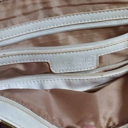 Women's handbag like new, colorful fabric with leather handles