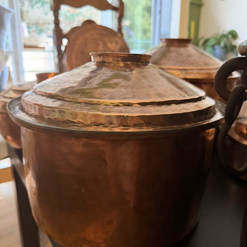 Copper cookware collection like new with embossed Justice decorative plate
