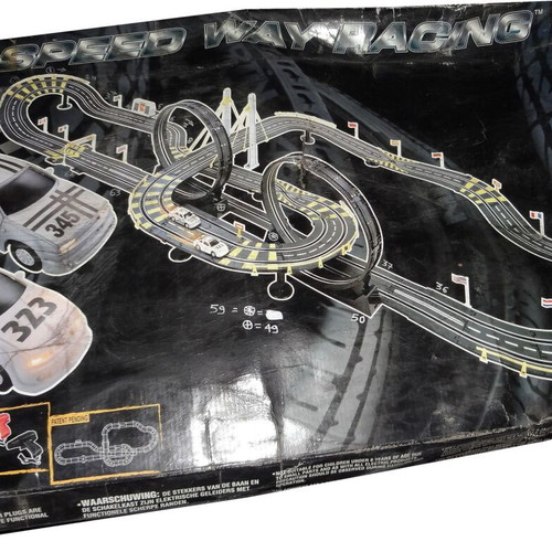 Slot car racing track used with 2 racing cars