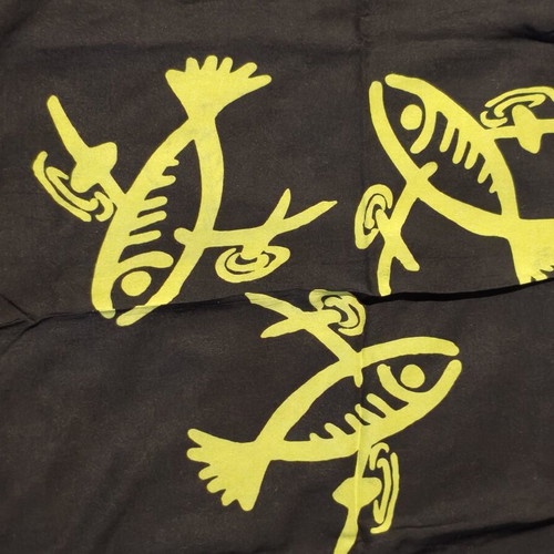 The Sushi Bar black scarf like new with yellow fish design