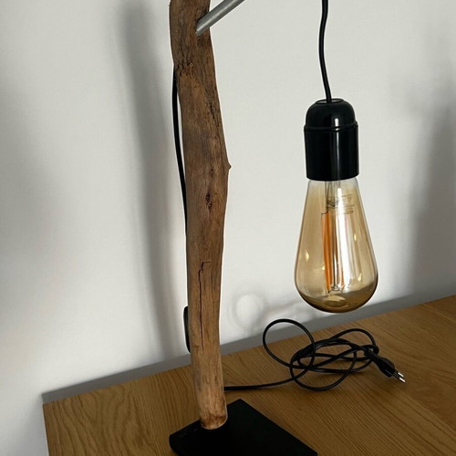 Table lamp handmade from natural wood like new without bulb