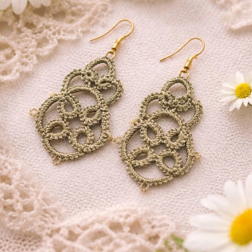 Handmade earrings with needle tatting technique made to order, beige