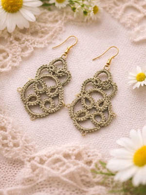 Handmade earrings with needle tatting technique made to order, beige
