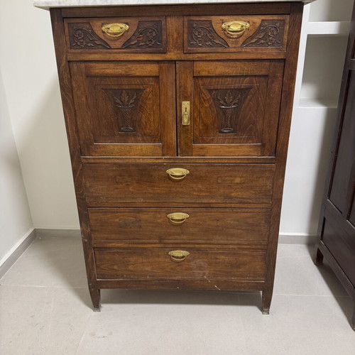 Wooden dresser with marble top, vintage style