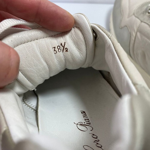 Loro Piana sneakers used, leather and canvas, size 38.5, beige and light gold