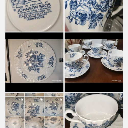 Johnson Bros Devon Sprays porcelain collectible set like new, 6 cups with saucers and 8 dessert plates